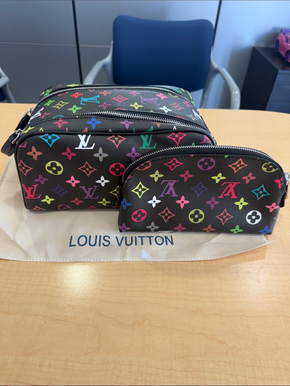 LV Black Multicolor Monogram Cosmetic Pouch Duo